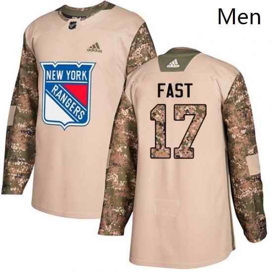 Mens Adidas New York Rangers 17 Jesper Fast Authentic Camo Veterans Day Practice NHL Jersey